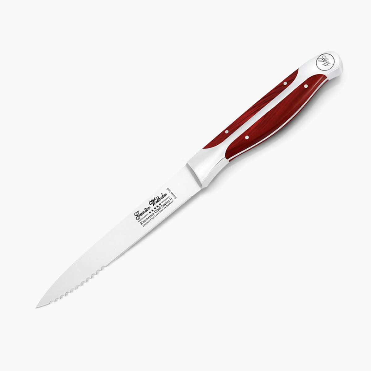 Refurbished 7pc Steak Knife Set – Set of 6 Partially Serrated Steak Knives with Woodblock