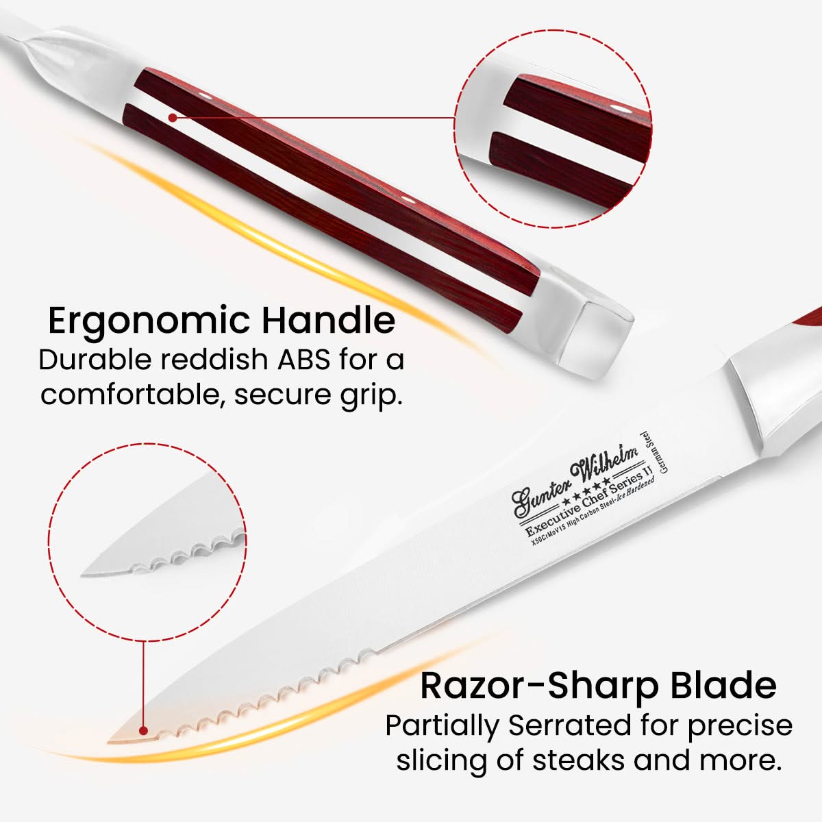 Refurbished 7pc Steak Knife Set – Set of 6 Partially Serrated Steak Knives with Woodblock