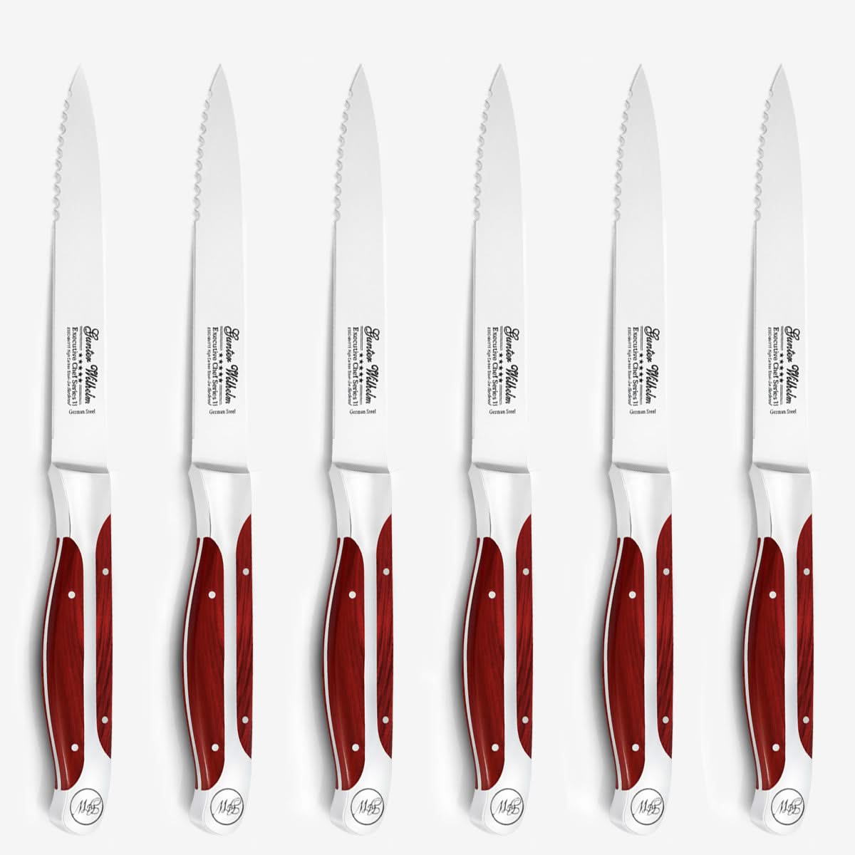Refurbished 7pc Steak Knife Set – Set of 6 Partially Serrated Steak Knives with Woodblock