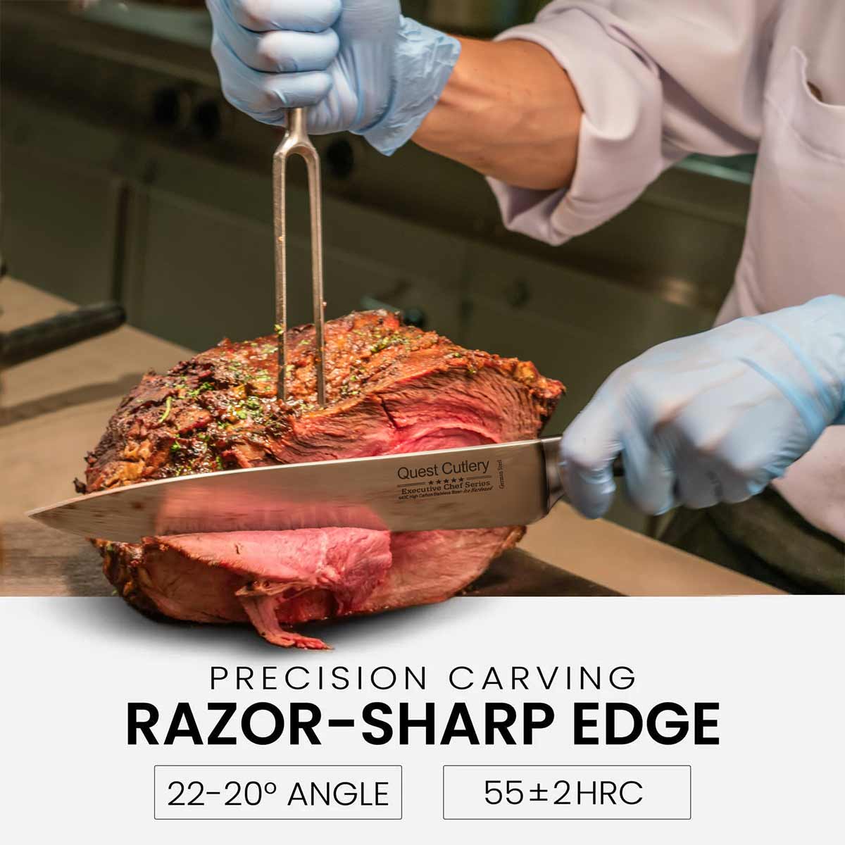 Quest Pointed Carving Knife, 8" Dark Pakkawood