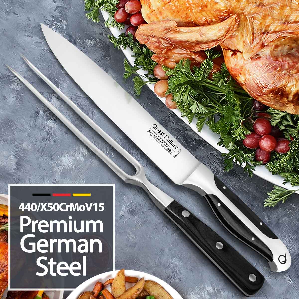 Quest Pointed Carving Knife, 8" Dark Pakkawood