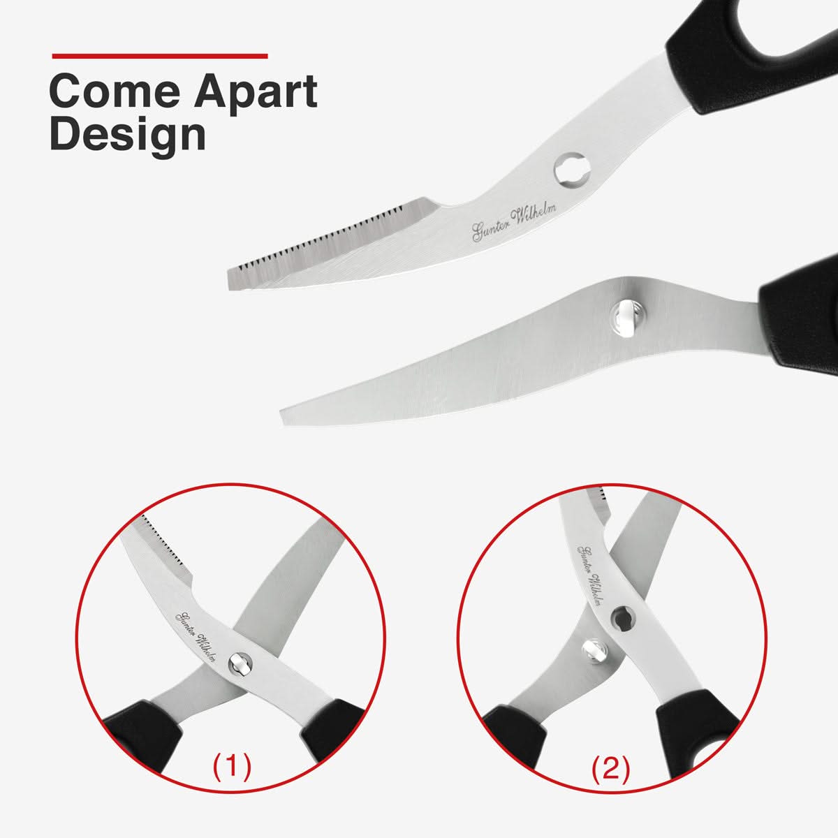Refurbished Come-Apart Kitchen Scissor/Shears, Black ABS Handle