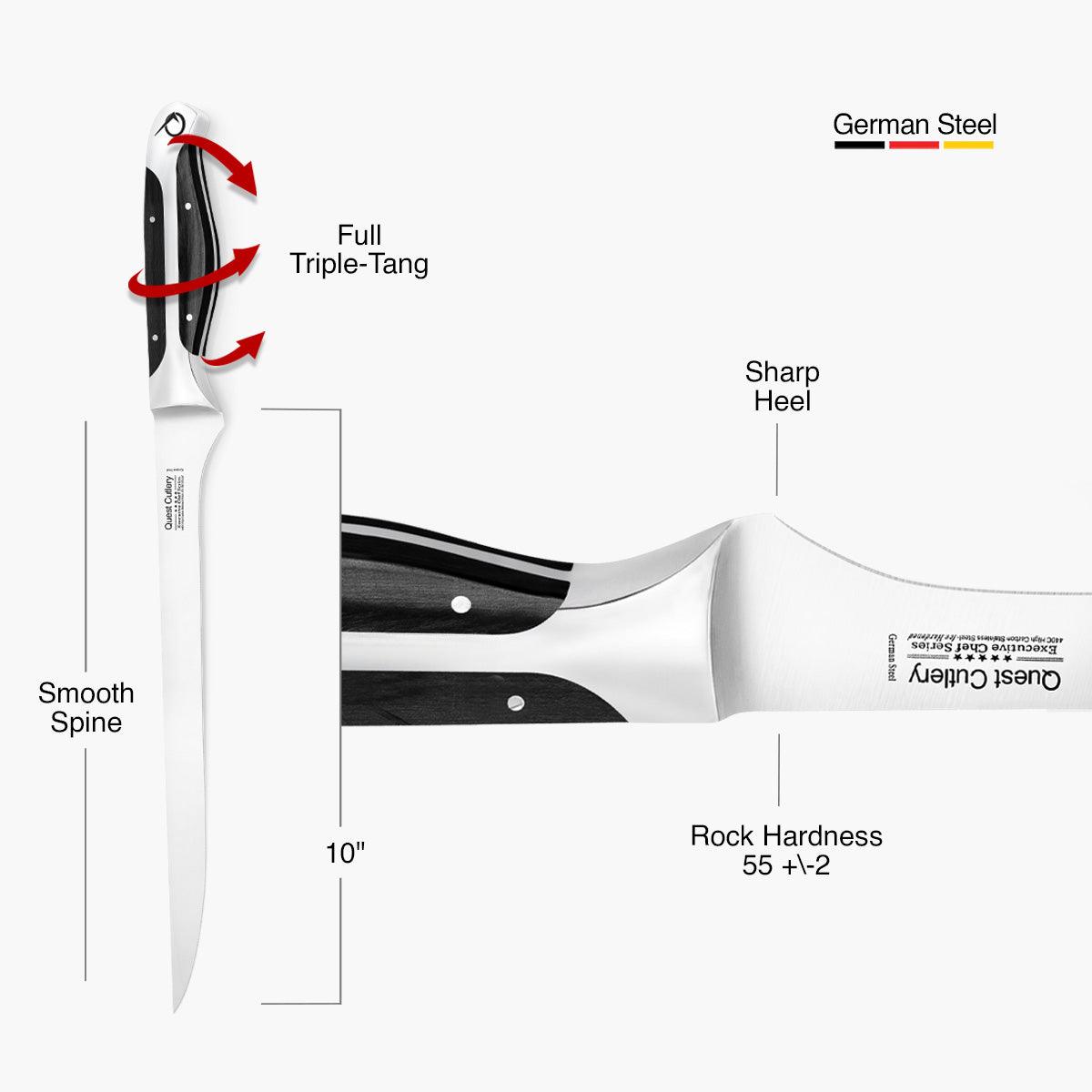 Quest Fillet Knife, 10" Dark Pakkawood - Gunter Wilhelm Outlet