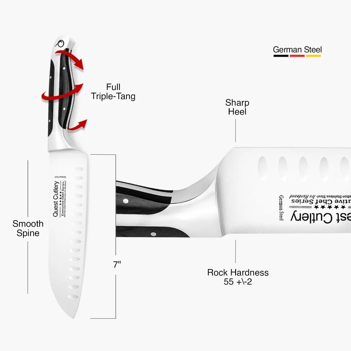 Quest Santoku Knife, 7" Dark Pakkawood - Gunter Wilhelm Outlet