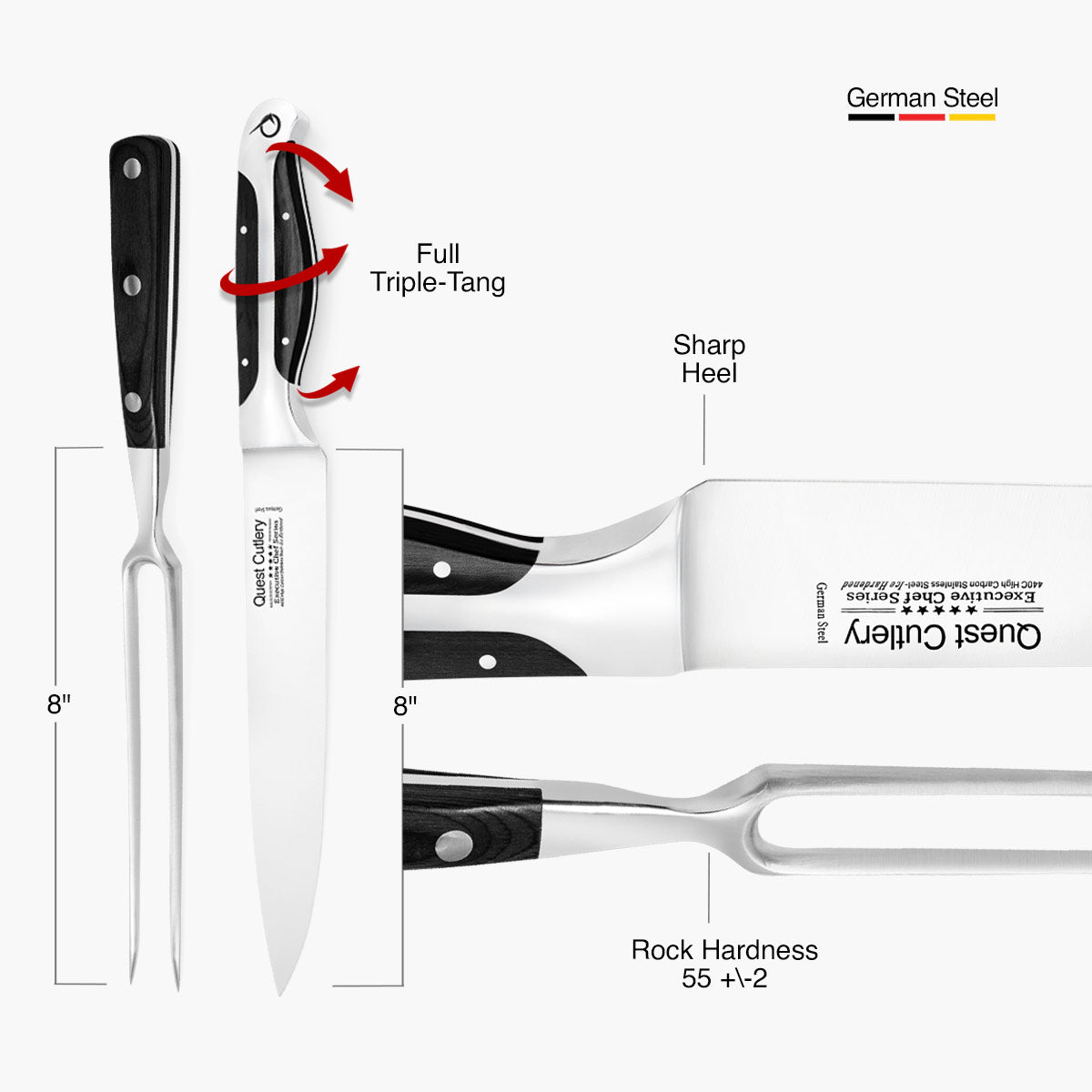 Quest Carving Knife Set 8" Dark Pakkawood