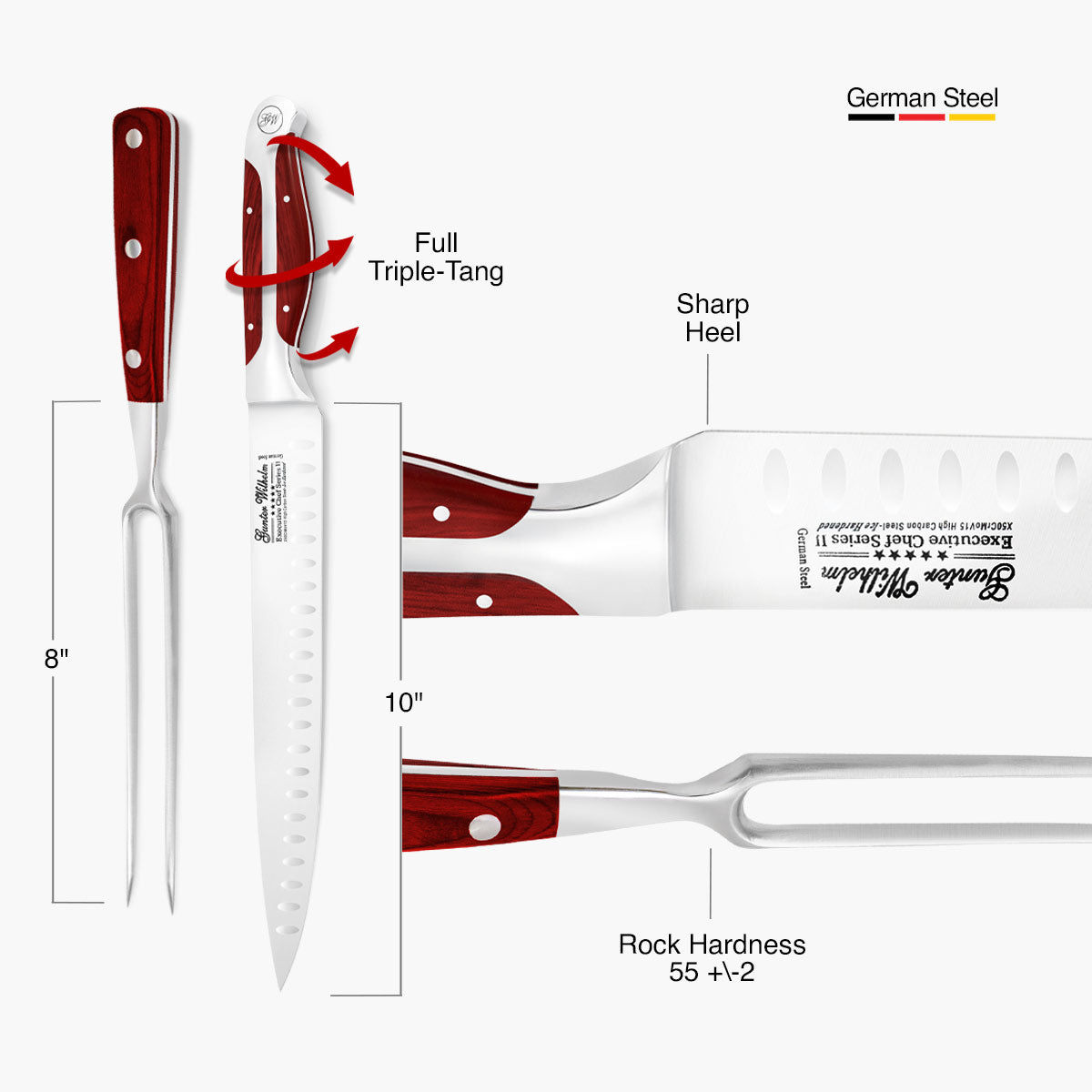 Carving Knife Set, 10" Reddish ABS