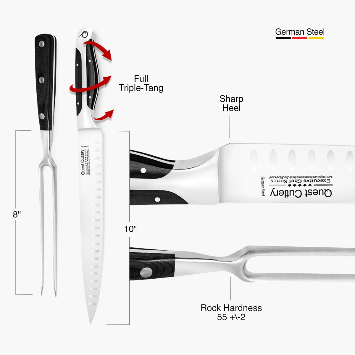 Quest Carving Knife Set 10" Dark Pakkawood