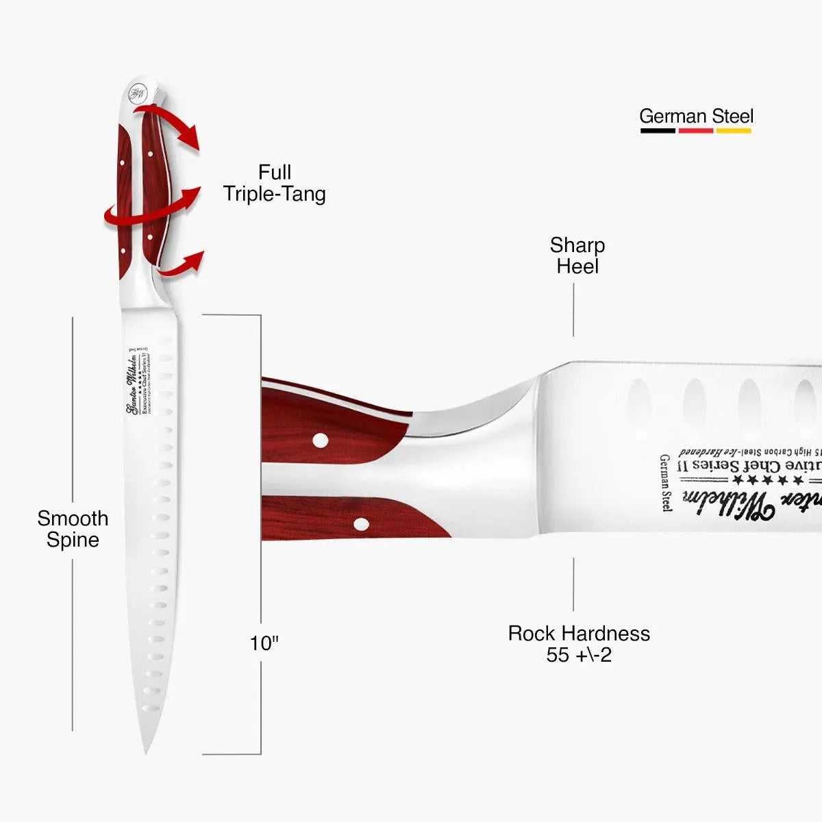 Pointed Carving knife, 10" Reddish ABS - Gunter Wilhelm Outlet