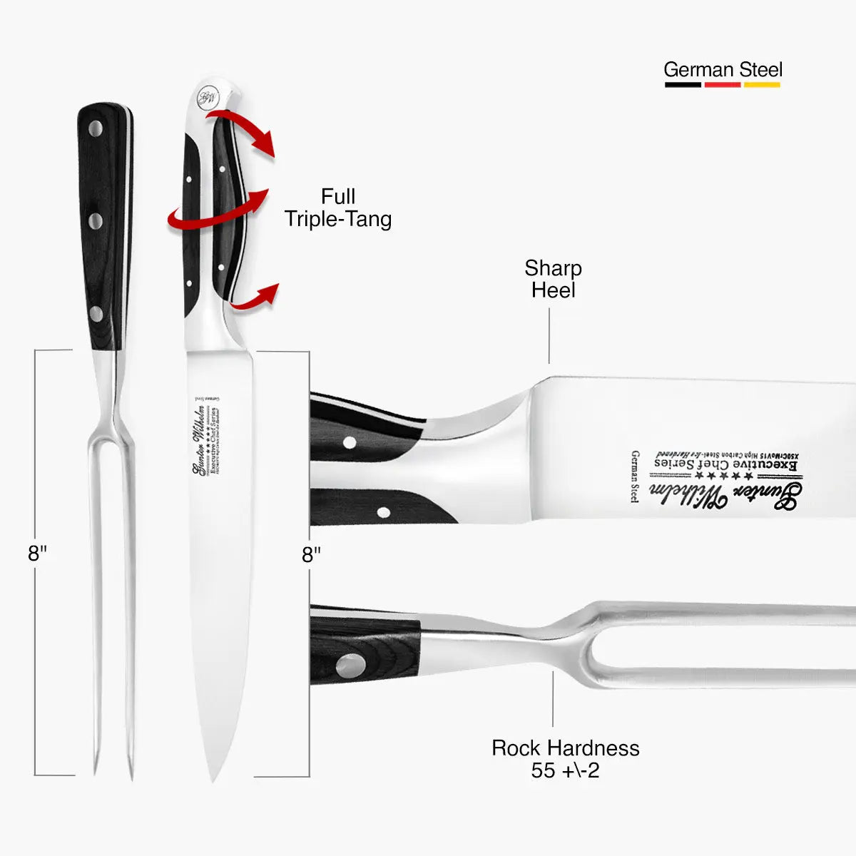 Carving Knife Set, 8" Dark Pakkawood - Image #2