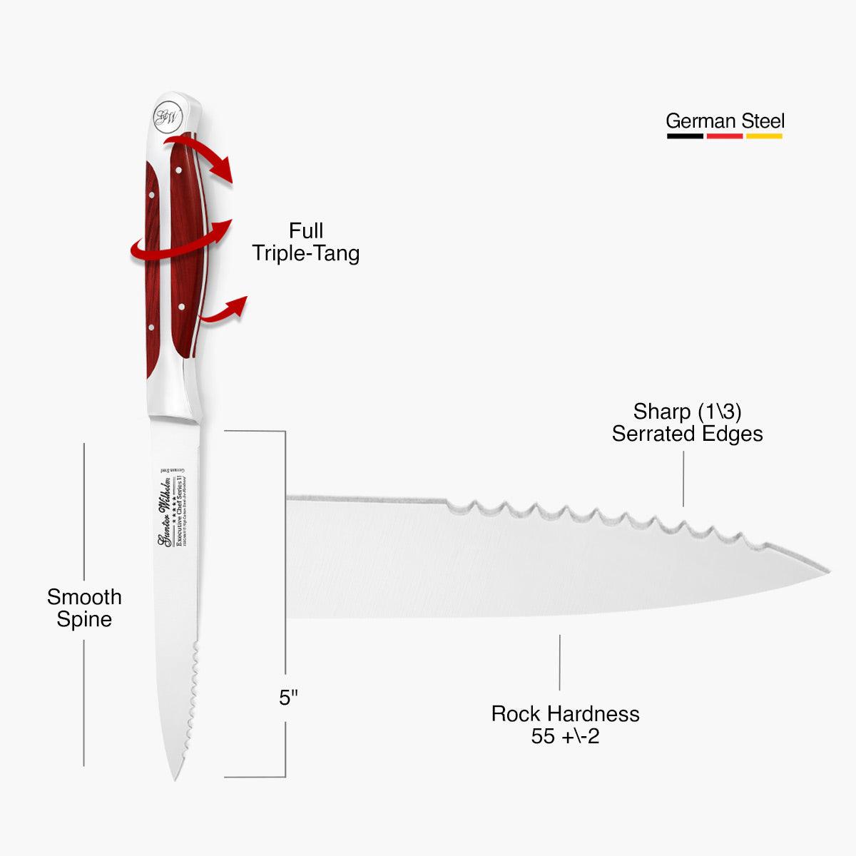 Refurbished Steak Knife Partially Serrated, 5" Reddish ABS - Gunter Wilhelm Outlet