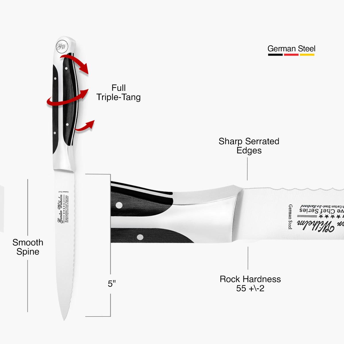 Utility Serrated Knife, 5" Dark Pakkawood - Gunter Wilhelm Outlet