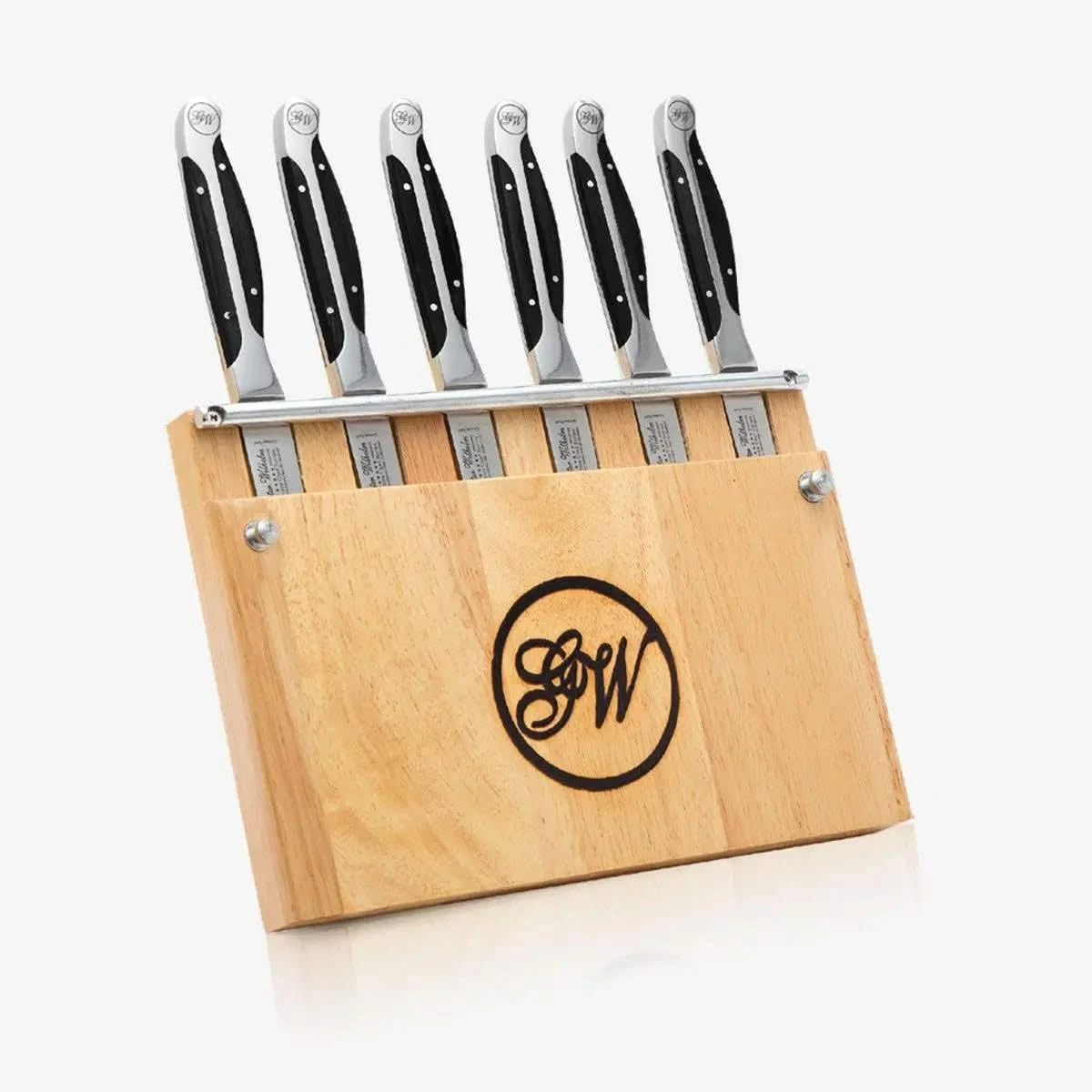 7 - Piece Serrated Steak Set in EXT. Wooden Block - Gunter Wilhelm Outlet