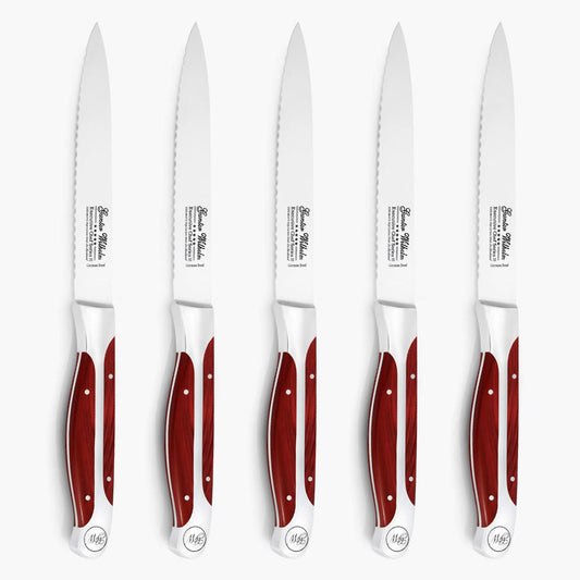 5 Serrated Steak Knife Set, Reddish ABS