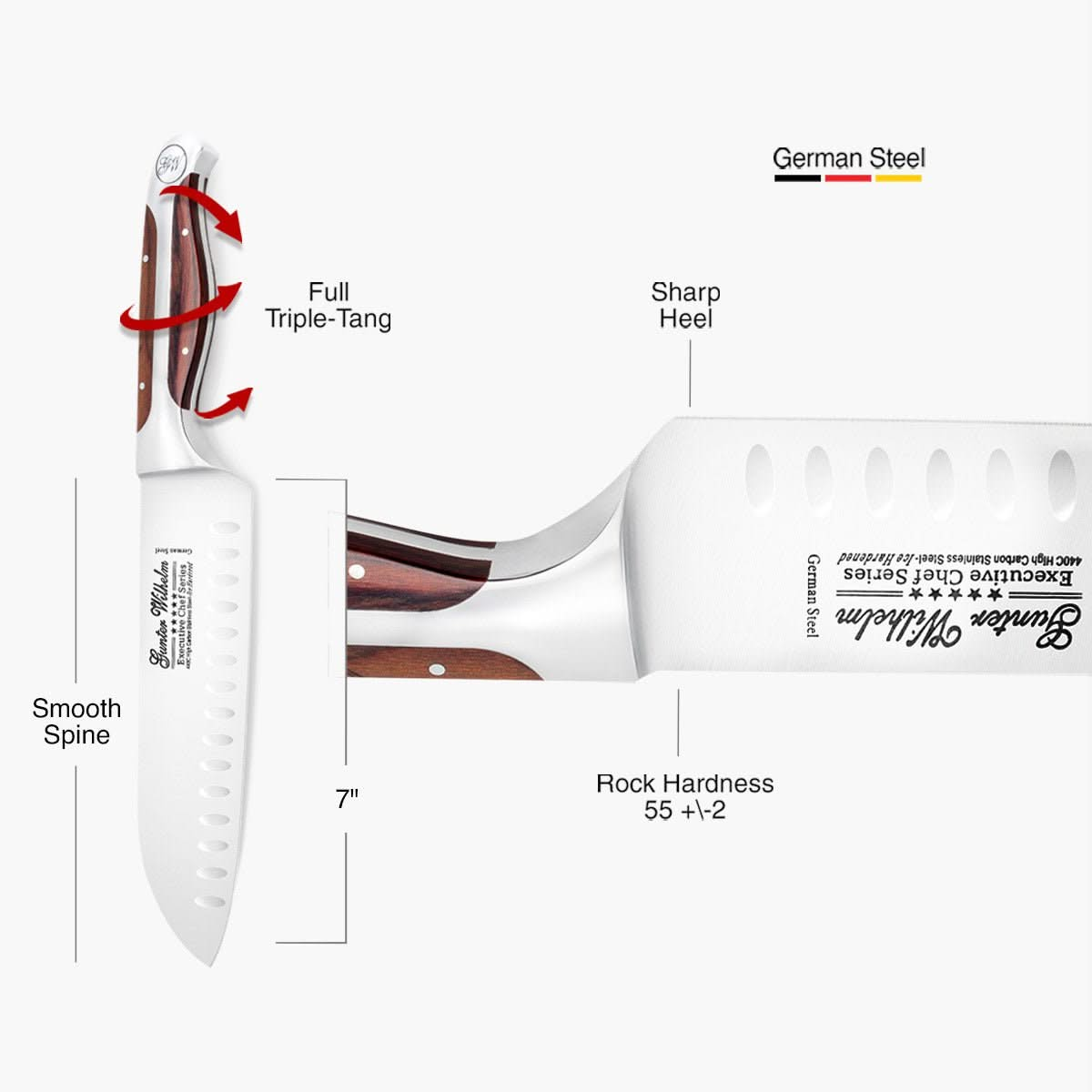 Refurbished Santoku Knife, 7" Brown Pakkawood - Gunter Wilhelm Outlet