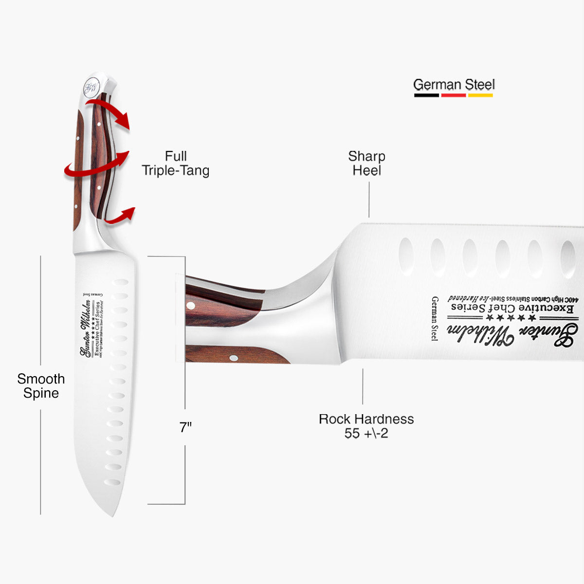 Refurbished Santoku Knife, 7" Brown Pakkawood