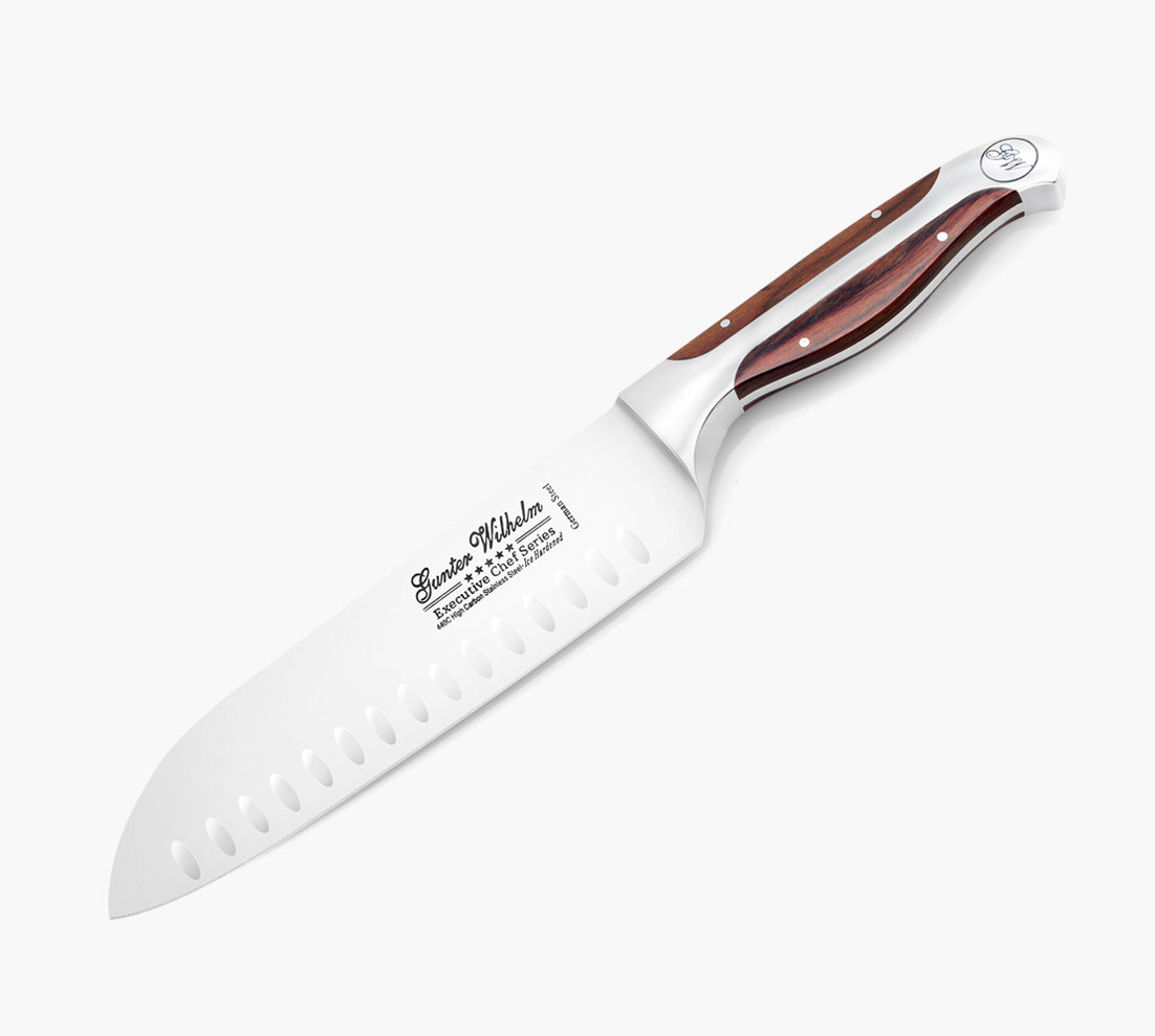 Refurbished Santoku Knife, 7" Brown Pakkawood