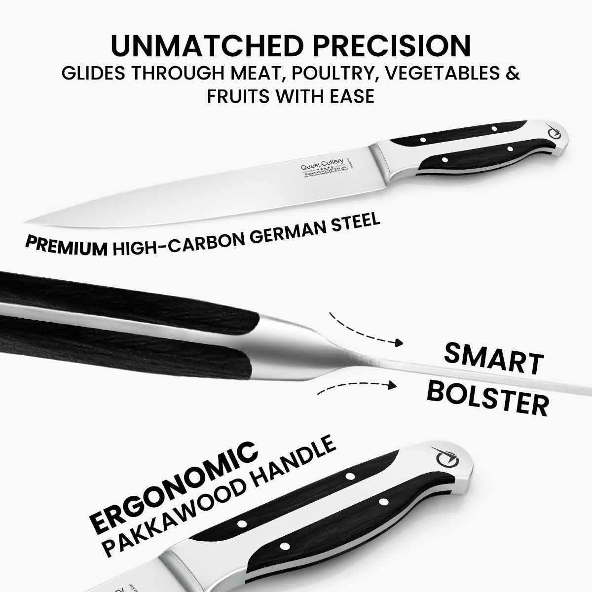 Quest Pointed Carving Knife, 8" Dark Pakkawood