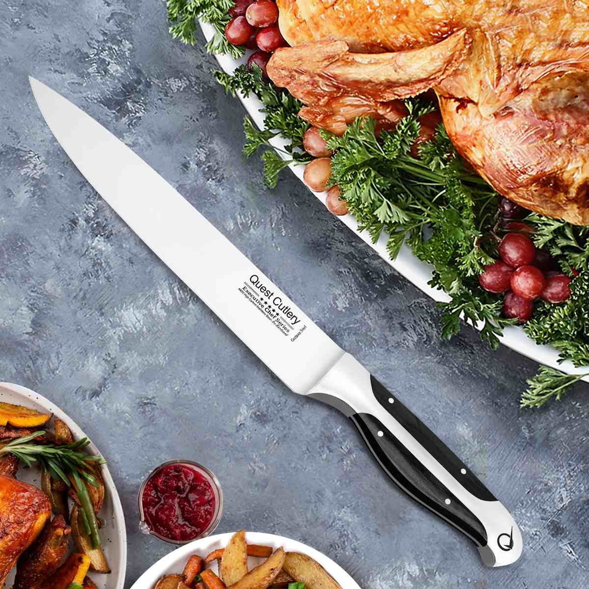 Quest Pointed Carving Knife, 8" Dark Pakkawood