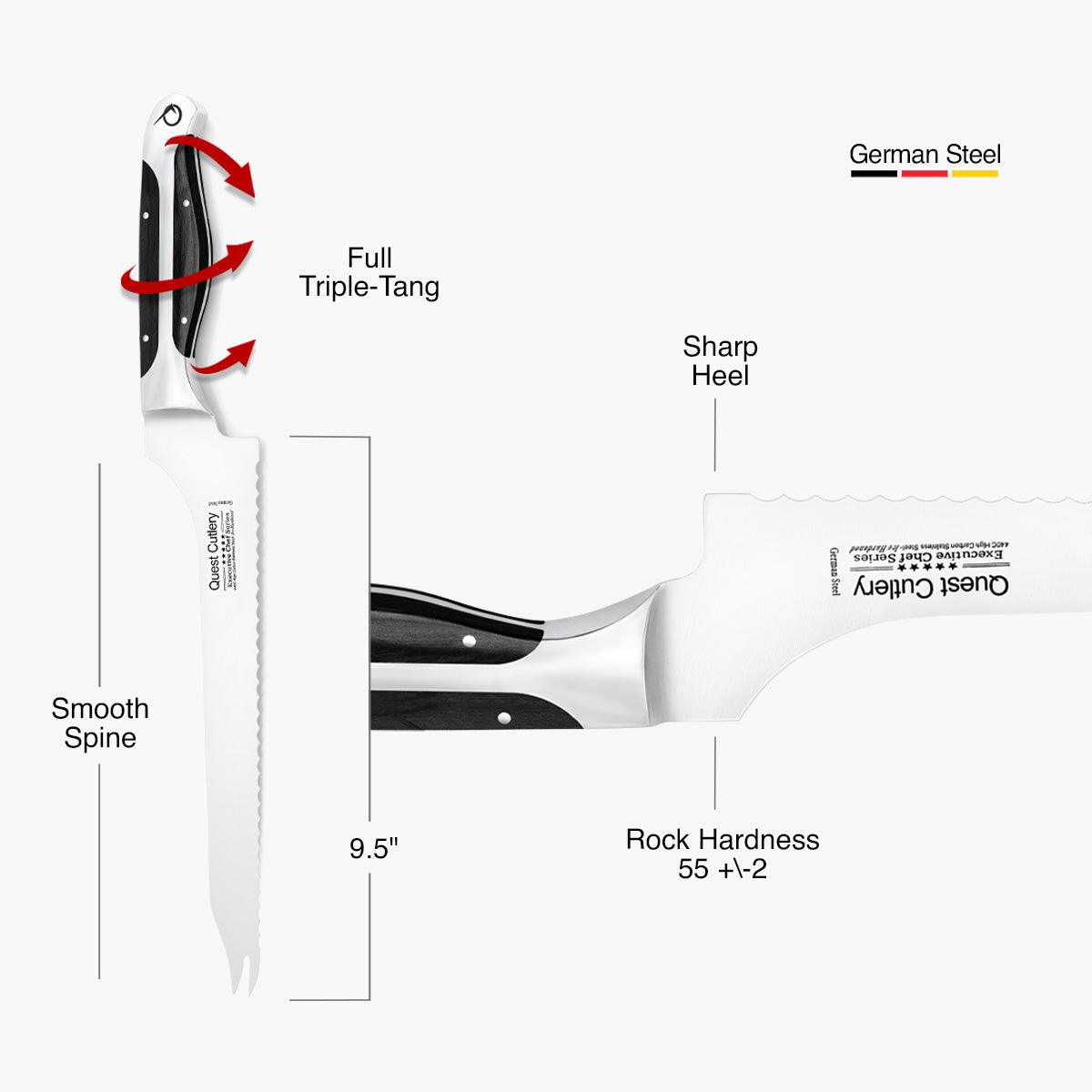 Quest Offset Bread Knife, 9.5" Dark Pakkawood - Gunter Wilhelm Outlet