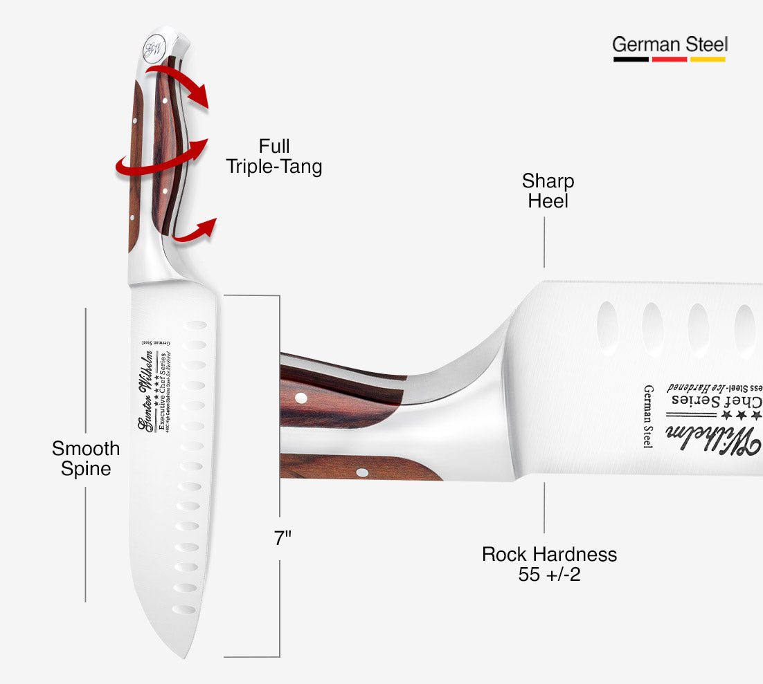 Refurbished Santoku Knife, 7" Brown Pakkawood