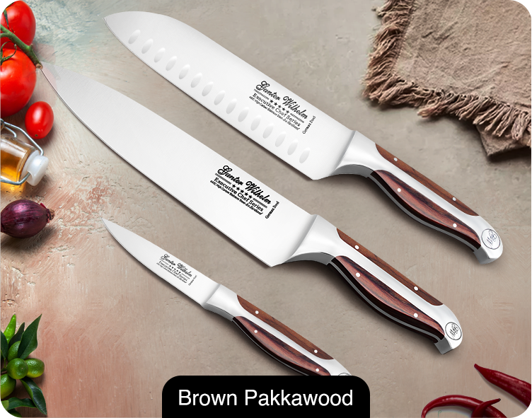 Kitchen Knives Brown Pakkawood Handle