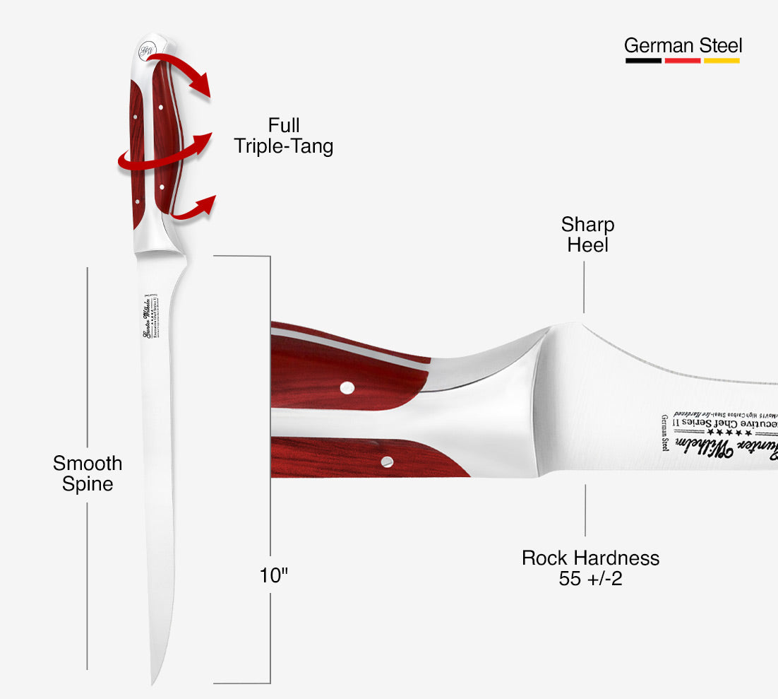 Fillet knife, 10" Reddish ABS
