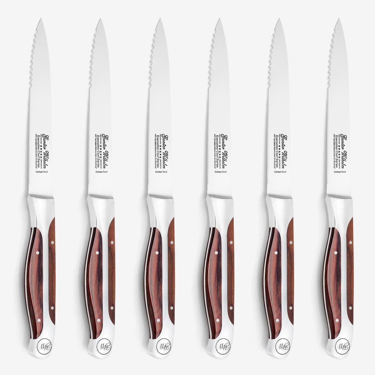 Refurbished Partially Serrated Steak Knives Set of 6 – 5" Brown Pakkawood