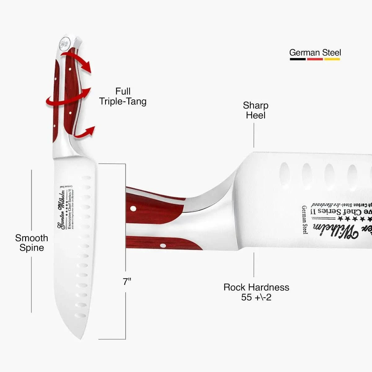 Santoku Knife, 7" Reddish ABS - Gunter Wilhelm Outlet