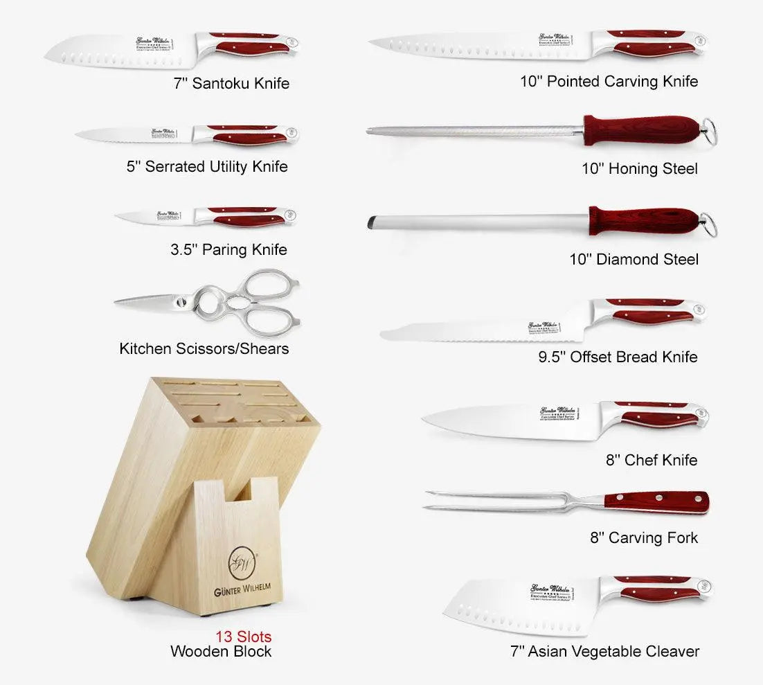 12 Piece Cutlery Knife Set Reddish ABS - Gunter Wilhelm Outlet