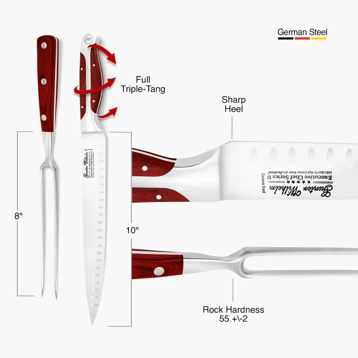 Carving Knife Set, 10" Reddish ABS - Gunter Wilhelm Outlet